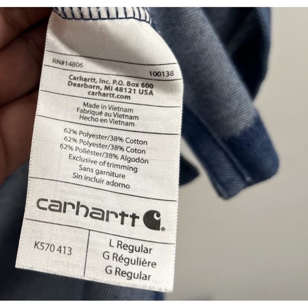 Carhartt Loose Fit Pocket Polo Shirt Mens L Heathered Blue Short Sleeve K570 EUC - Picture 5 of 9